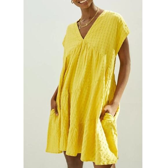 Anthropologie Cap Sleeve Tiered Tunic Maeve Dress Yellow Women's Size Medium - Picture 1 of 6